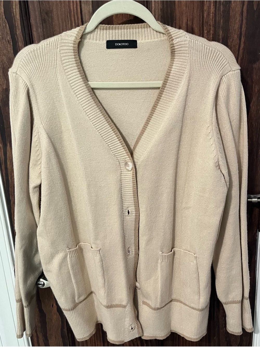 Beige V-Neck Button Cardigan Sweater